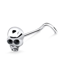 Stone Skull Shaped Silver Curved Nose Stud NSKB-76